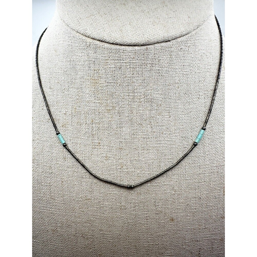 native american liquid silver turquoise necklace 15.5”
